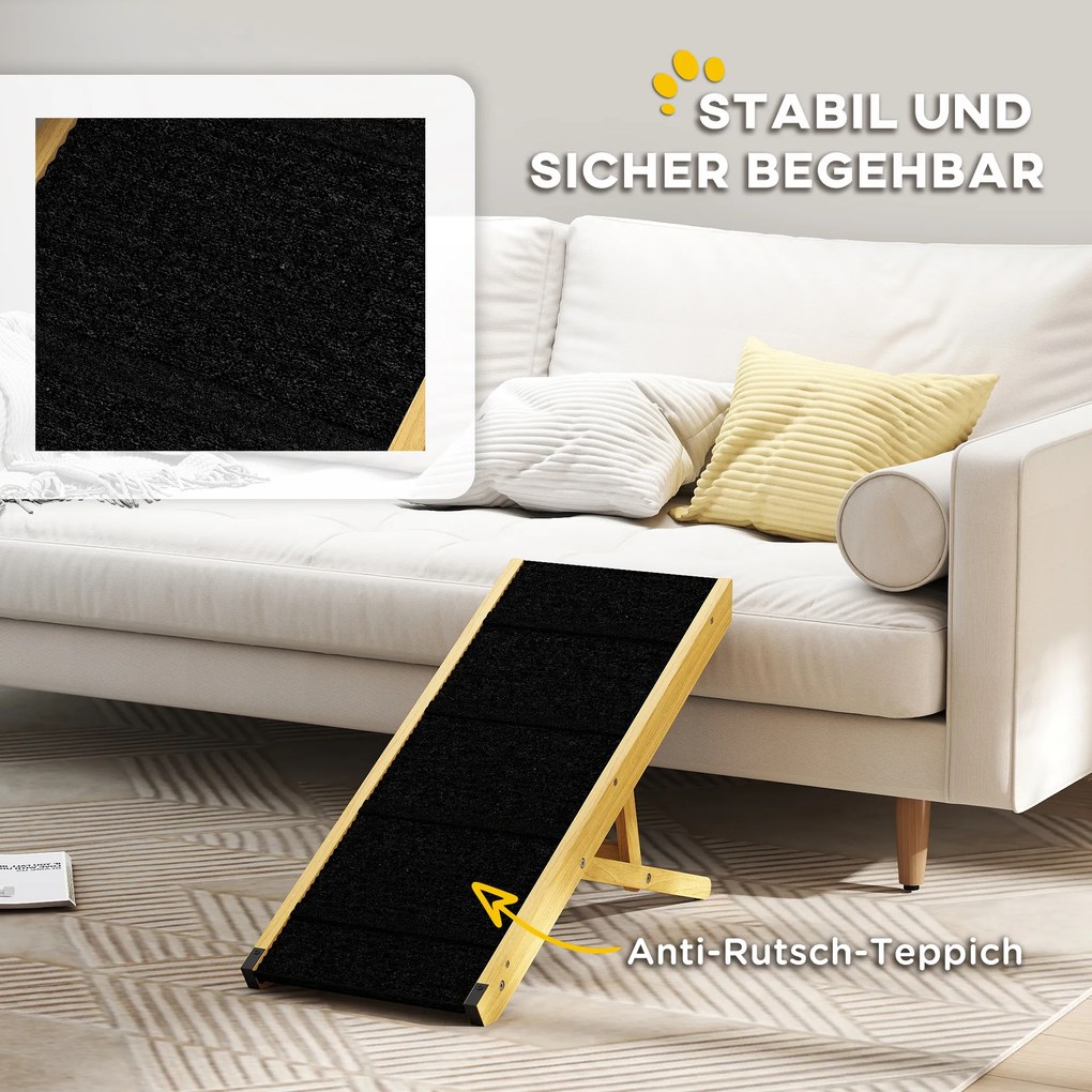 PawHut Rampa dla Zwierząt, Regulowana, 4-stopniowa, Antypoślizgowa, Składana, Drewno Sosnowe, dla Psów do 15 kg