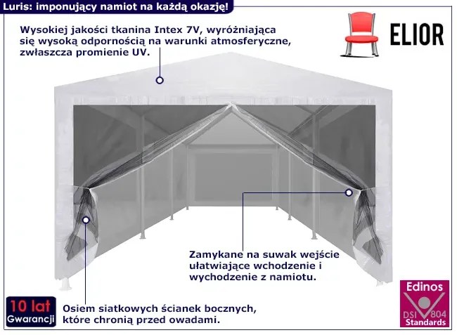 Biały namiot ogrodowy z siatkowymi ściankami - Luris