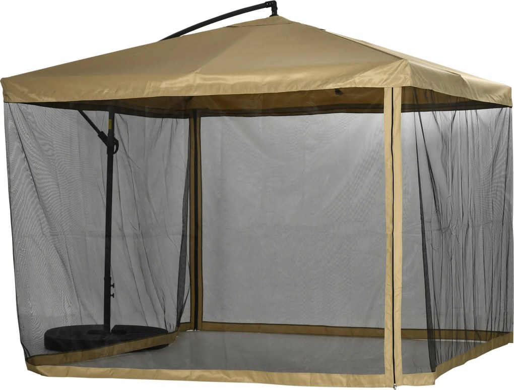 Outsunny Parasol Ogrodowy z Moskitierą - Korbka, Otwór Wentylacyjny, 296x296x272cm, Biało-Czarny - Ochrona przed Owadami