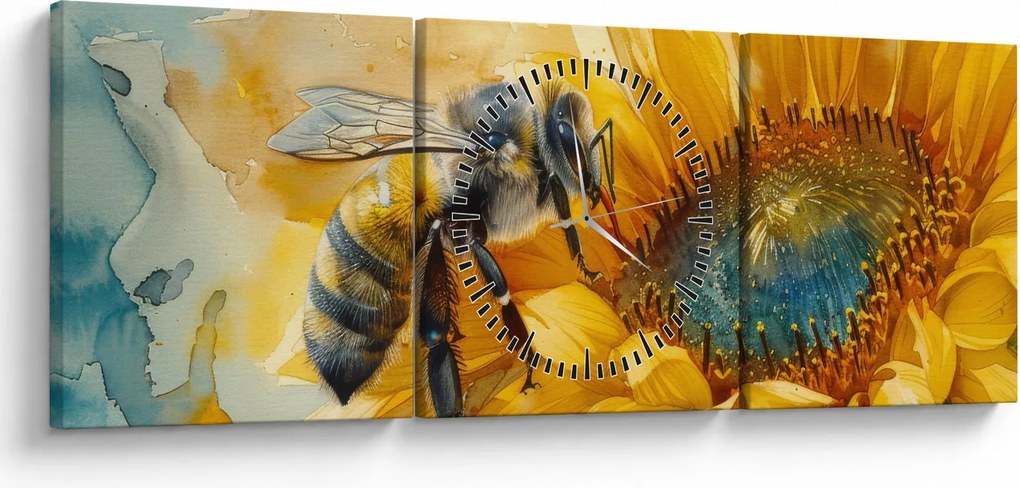Obraz - Pszczoła, akwarela (z zegarem) (90x30 cm)
