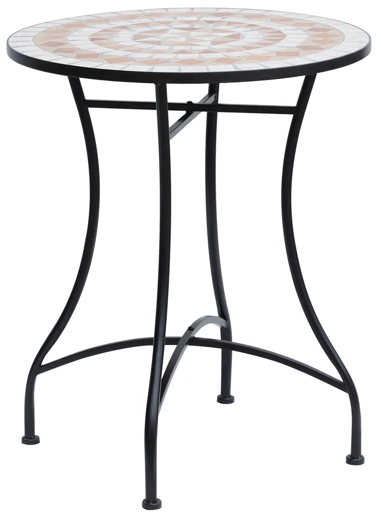 Outsunny Stolik Ogrodowy Balkonowy Mozaikowy Okrągły Stal i Ceramika Pomarańczowy Biały 60x71cm | Aosom PL