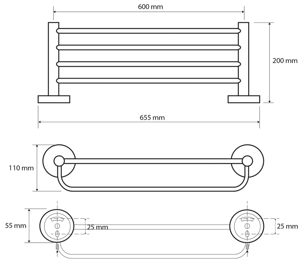 SAPHO XR415 X-Round E półka na ręczniki z drążkiem 65 cm, srebrny