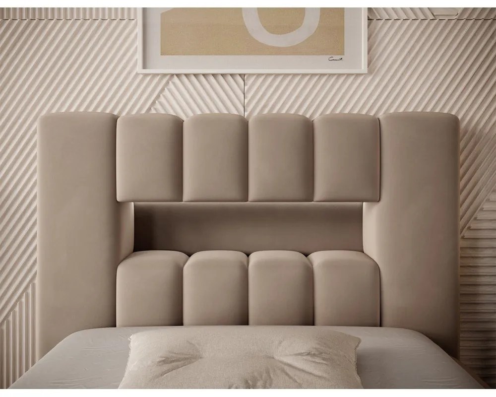 Jasnobrązowe tapicerowane łóżko jednoosobowe ze schowkiem ze stelażem 90x200 cm Lamica – ELTAP