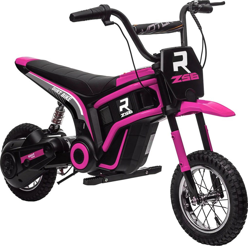 HOMCOM Elektryczny Motocykl dla Dzieci, 24V z Klaksonem, Światłem, Dźwignią Gazu, 8-16 km/h, 8-12 lat, Różowy