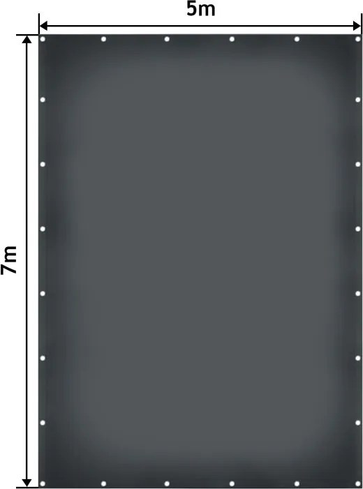 Plandeka JAGO 650 g/m², aluminiowe oczka, antracyt, 5x7 m