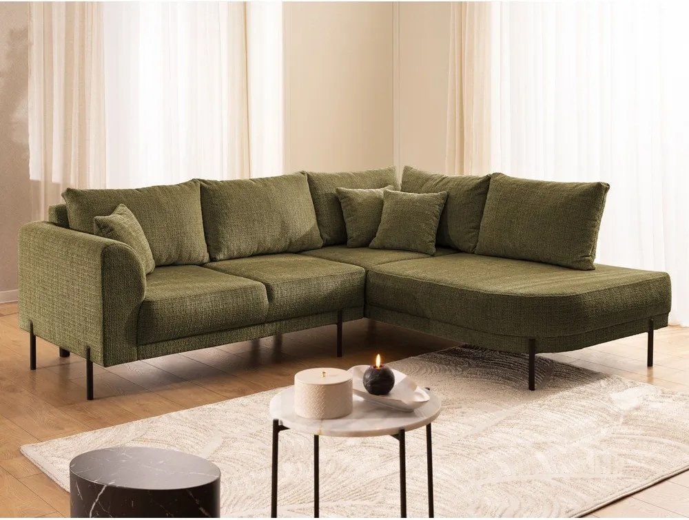 Zielony narożnik z tkaniny szenilowej (prawostronny/w kształcie litery L) Mauris – Ropez