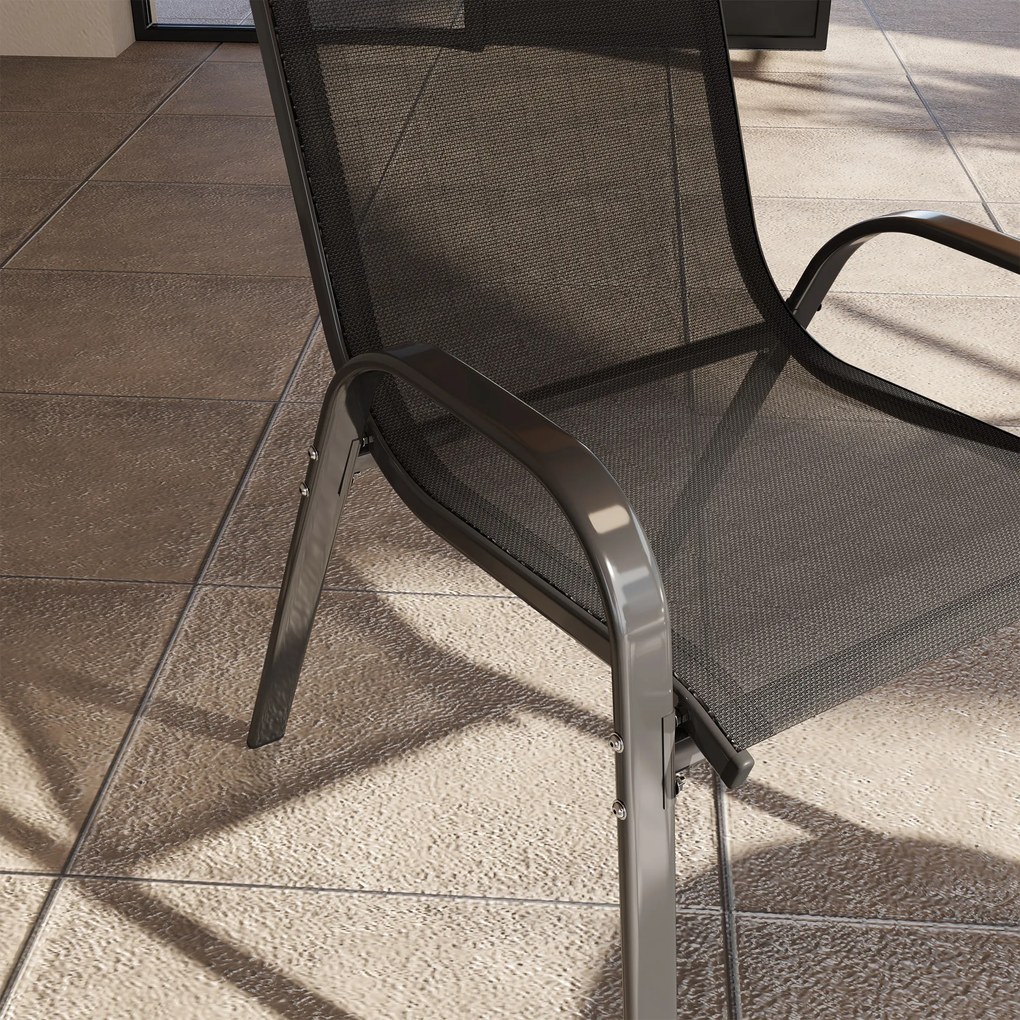 Outsunny Zestaw 4 składanych krzeseł ogrodowych, stalowe krzesła z podłokietnikami i oparciem, max obciążenie 120 kg, czarne | Aosom PL