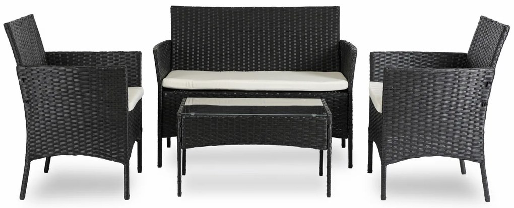 Mały zestaw mebli ogrodowych technorattan Missisipi, czarny/beżowy