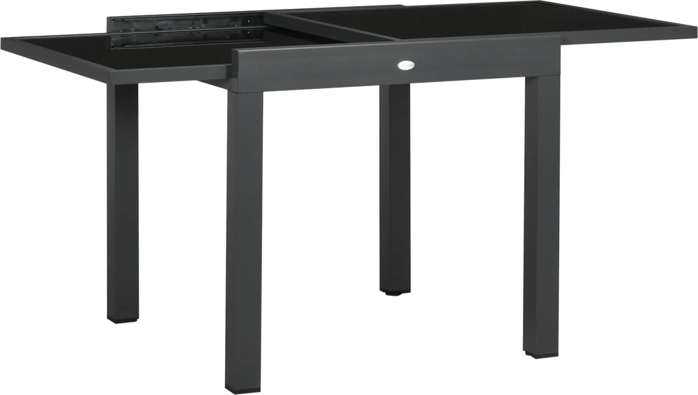 Outsunny Stół ogrodowy, stół do jadalni na taras z rozkładanym blatem, stolik balkonowy z blatem ze szkła, czarny, 160 x 80 x 75 cm