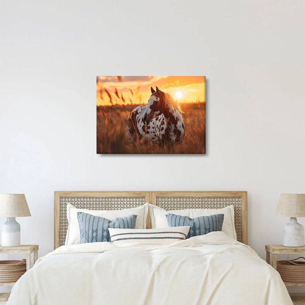 Obraz - Koń o zachodzie słońca (70x50 cm)