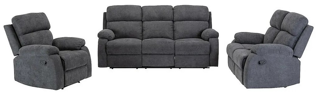 Kanapy 3+2+1-osobowa TOLZANO z tkaniny, z manualną funkcją relax – kolor antracytowy