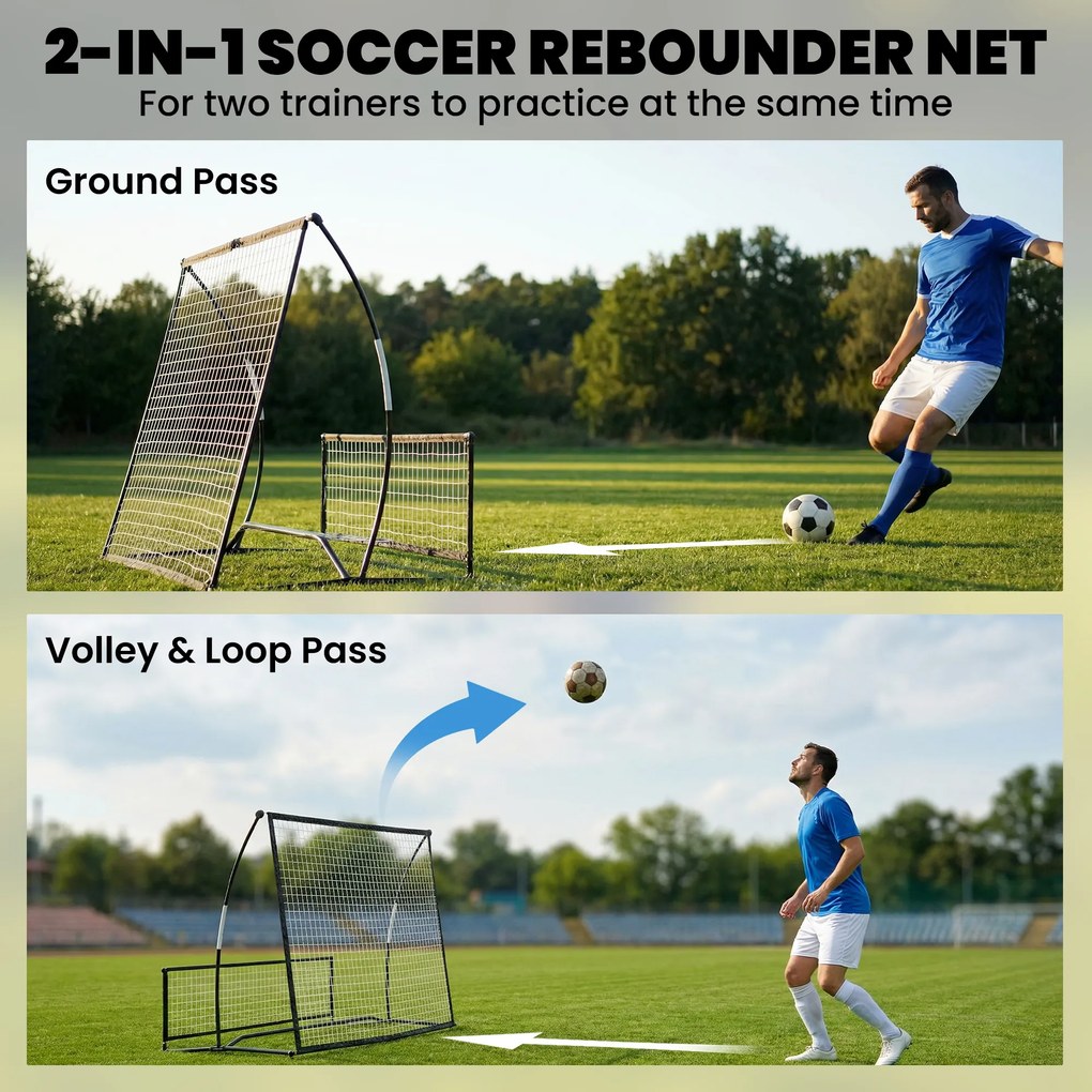 SPORTNOW Rebounder piłkarski, 2-w-1 Dwustronny Składany Rebounder z Siatką, 200 x 94 cm, Czarny | Aosom PL