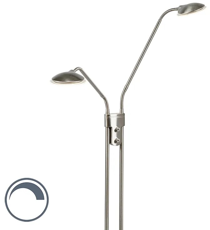 Nowoczesna stalowa lampa podłogowa z lampką do czytania i zintegrowaną diodą LED - Eva