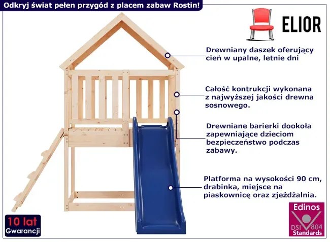 Drewniany plac zabaw z domkiem i zjeżdżalnią R9-S41