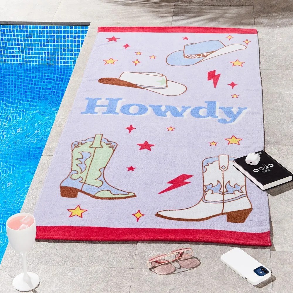 Fioletowy bawełniany ręcznik plażowy frotte 76x160 cm Howdy Cowgirl – Sassy B