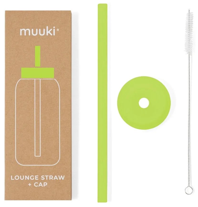 Silikonowa słomka z wieczkiem i szczoteczką w komplecie Electric Lime – Muuki