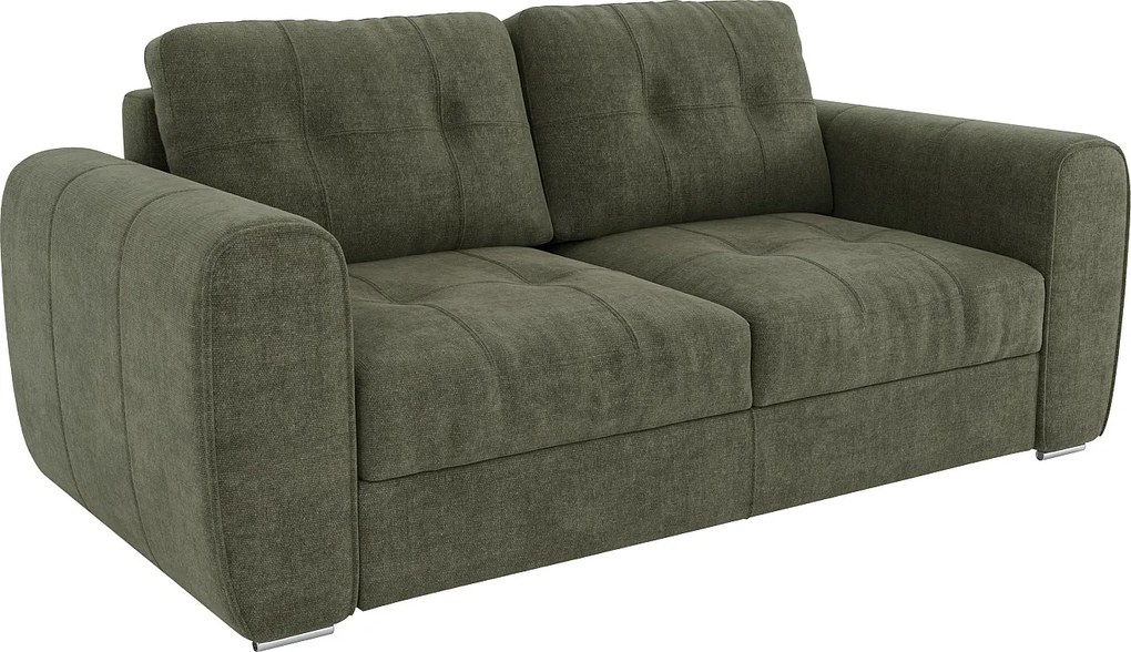 Kanapa 3-osobowa rozkładana typu express z zielonej tkaniny - Miejsce do spania 140 cm - Materac 22 cm z pamięcią kształtu - BOLIPO