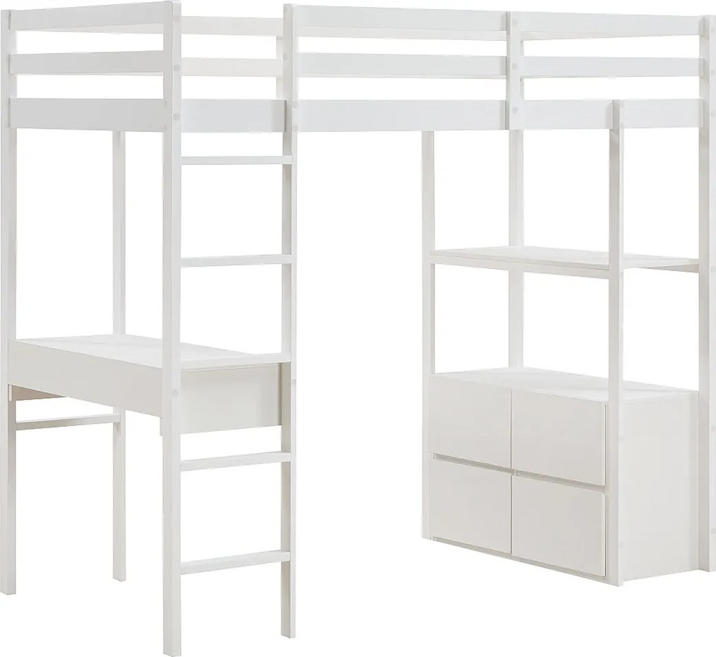 Łóżko antresola 90 x 190 cm z biurkiem i miejscami do przechowywania - Sosna i MDF - Białe - KALIZI