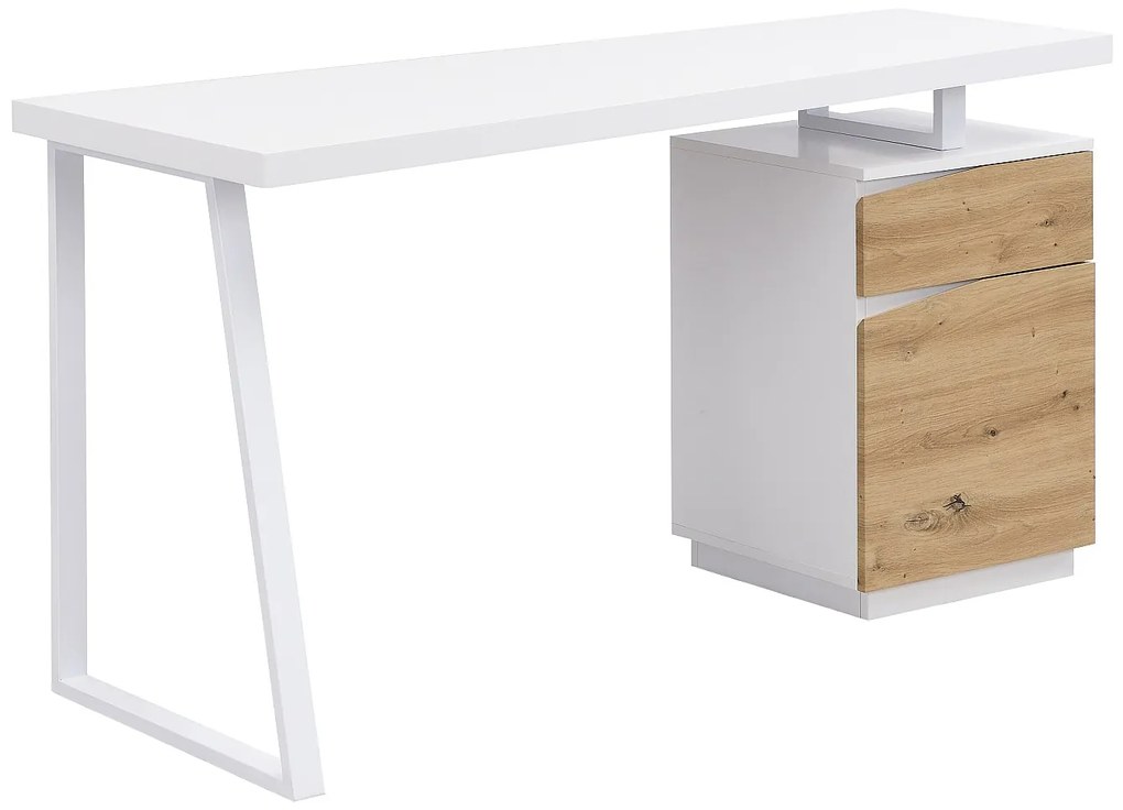 Biurko 1 szuflada i 1 drzwi - MDF i stal - Kolor: Naturalny i biały - GOTAMA