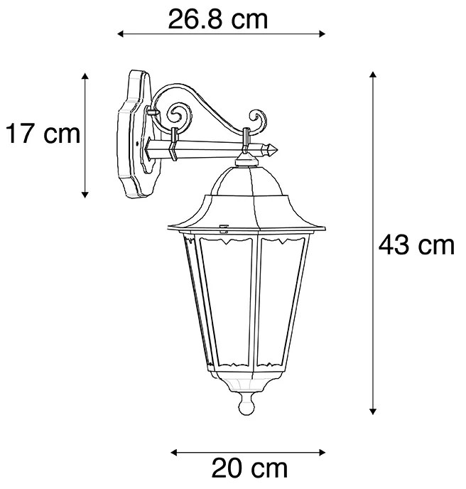 Zewnetrzna Klasyczna zewnętrzna lampa ścienna czarna IP44 - Havana Down klasyczny/Antyczny Oswietlenie zewnetrzne