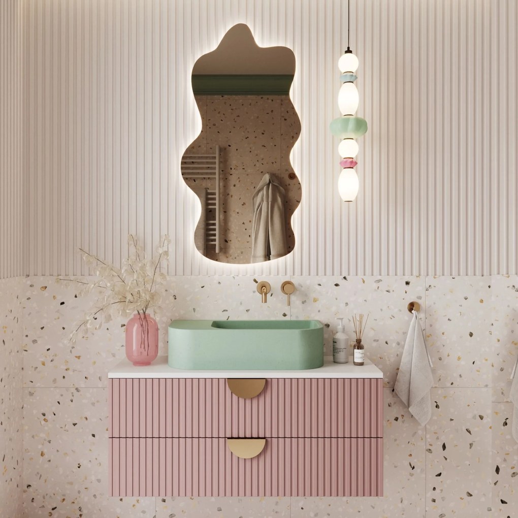 Lustro dekoracyjne w kształcie chmurki oszlifowane podświetlane CLOUD LED | Różne rozmiary : Kolor tafli szkła - Brąz, Rozmiar - 60 x 80 cm