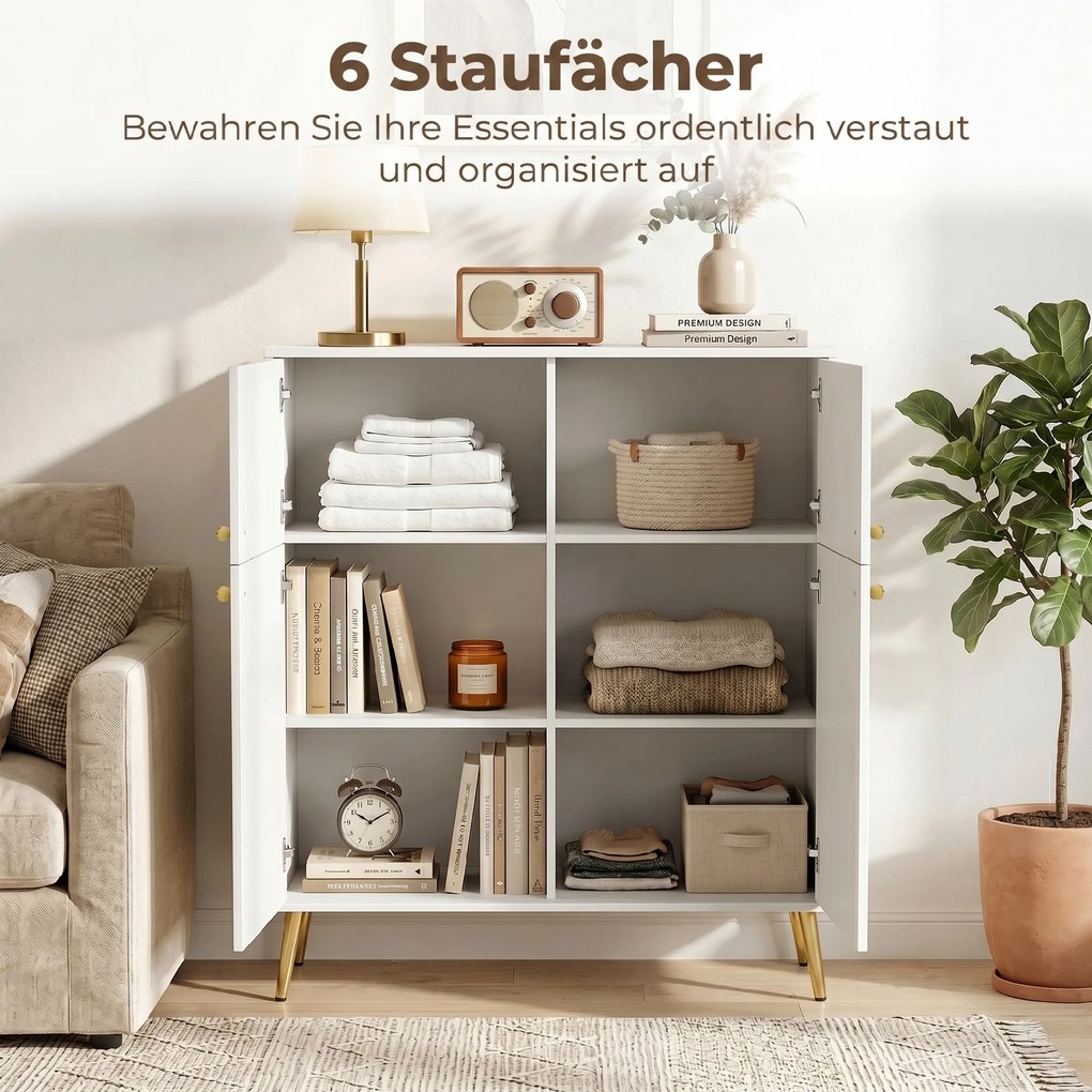 HOMCOM Nowoczesny sideboard, bufet 105,4 cm z 4 drzwiami Soft-Close i metalowymi nóżkami, do jadalni i kuchni, kremowo-biały | Aosom PL