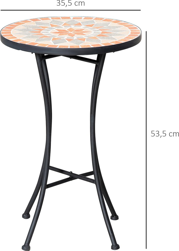 Outsunny Ø 35,5 cm stolik ogrodowy stojak na kwiaty okrągły odporny na warunki pogodowe kwietnik do ogrodu na taras balkon żółty + szary