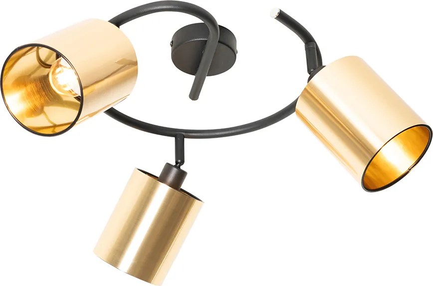 Nowoczesna lampa sufitowa czarna i złota 3-światłowa - Lofty