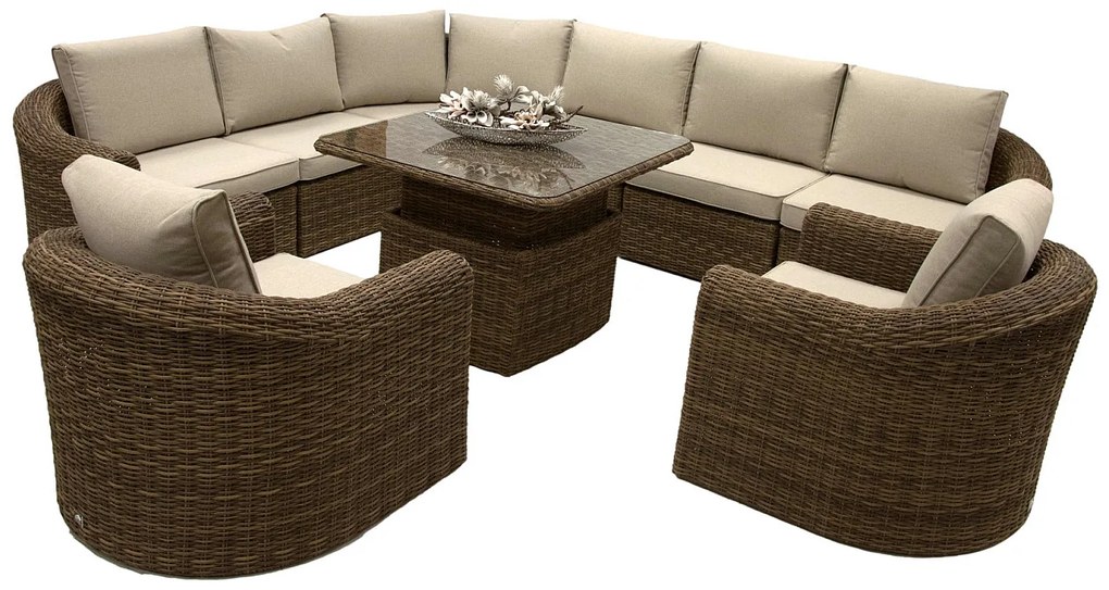 Rattanowy zestaw narożny modułowy BORNEO LUXURY dla 8 osób (brązowy)