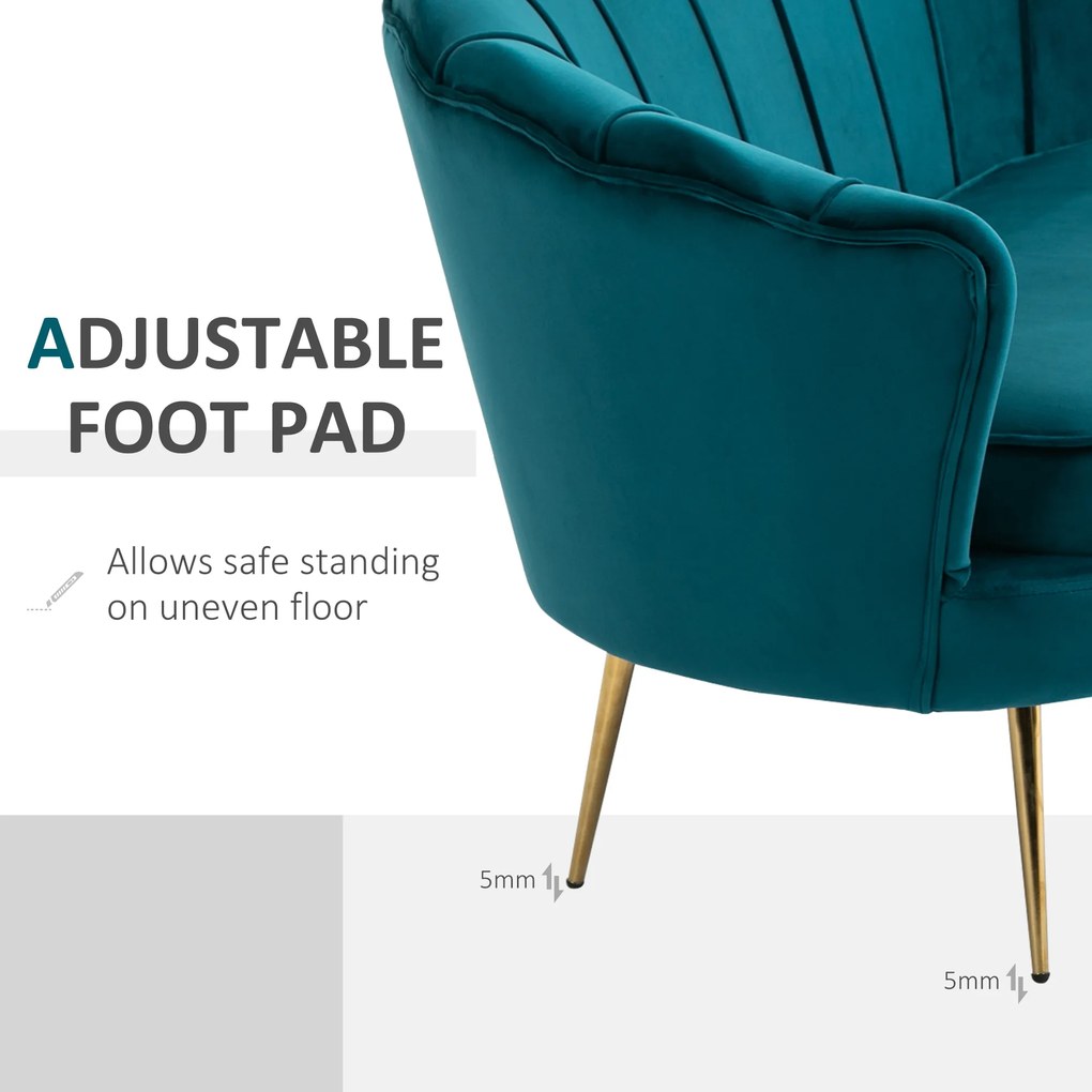 HOMCOM Sofa Dla 2 Osób, Kanapa, Sofa Tapicerowana, Wygląd Aksamitu, Sofa Podwójna, do 150 kg, 130 x 77 x 77 cm, Ciemnozielona