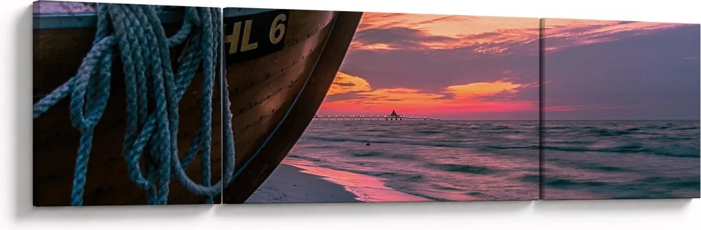 Obraz łodzi na brzegu (170x50 cm)