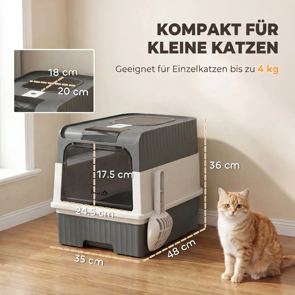PawHut Kuweta, 48L kuweta z pokrywą, wysuwana szuflada, wejście z przodu i wyjście od góry, łopatka dla kotów do 4 kg | Aosom PL