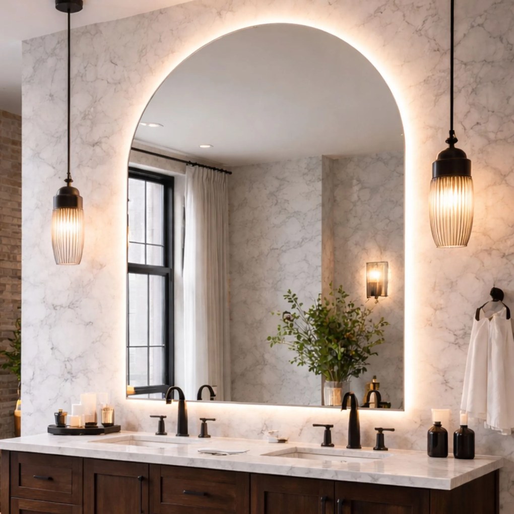 Lustro portalowe dekoracyjne z podświetleniem ARCH LED XXL| Różne rozmiary | Różne kolory : Kolor tafli szkła - Srebrny, Rozmiar - 130x170