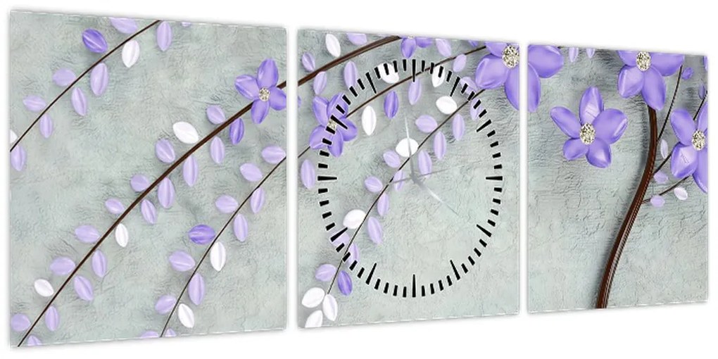 Obraz - Fioletowy deszcz (z zegarem) (90x30 cm)