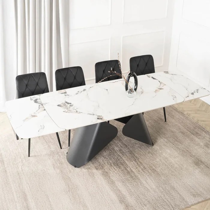 Stół Rozkładany Prostokątny VERONA 160-240 cm Ceramiczny Biały Marmur/Czarny Nowoczesny