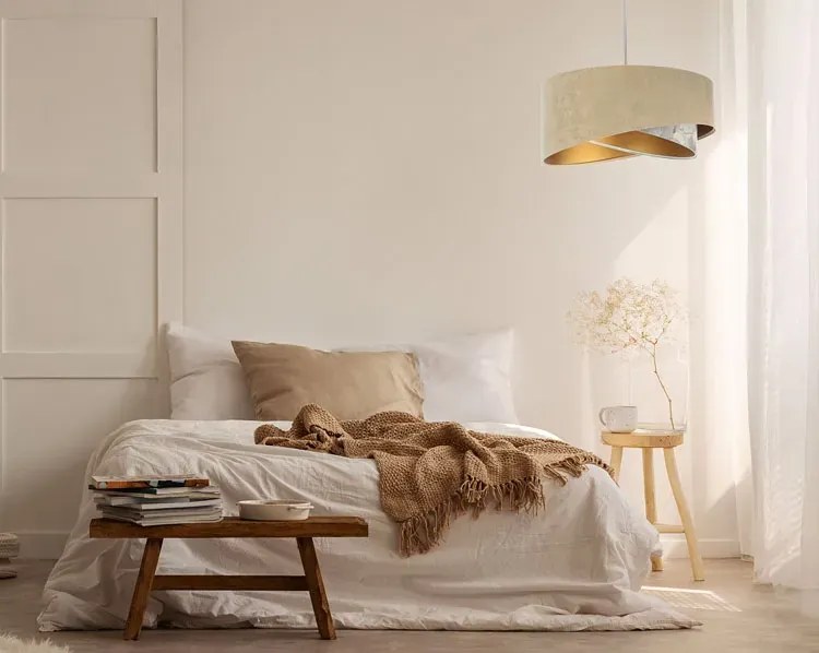 Ciemnobeżowa lampa wisząca welurowa L2-H83