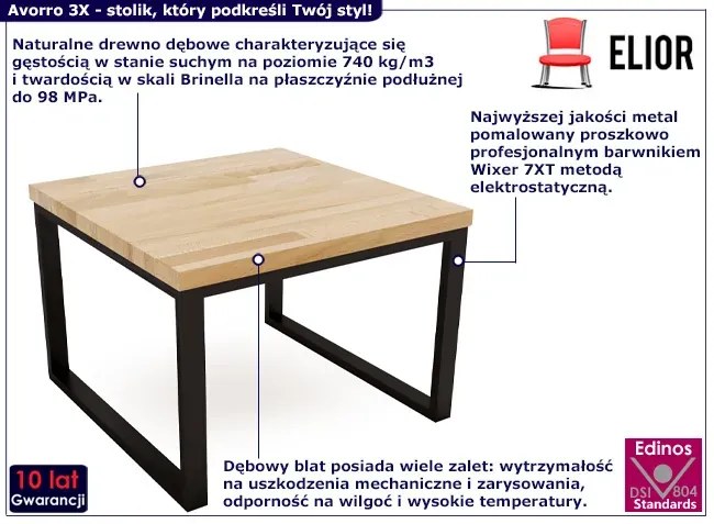 Industrialny stolik kawowy z dębowym blatem i czarnym stelażem - Delto 3X