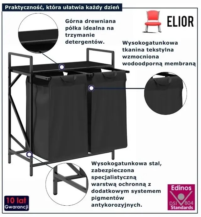 Kosz na pranie materiałowy z półką czarny dąb - A4-C13
