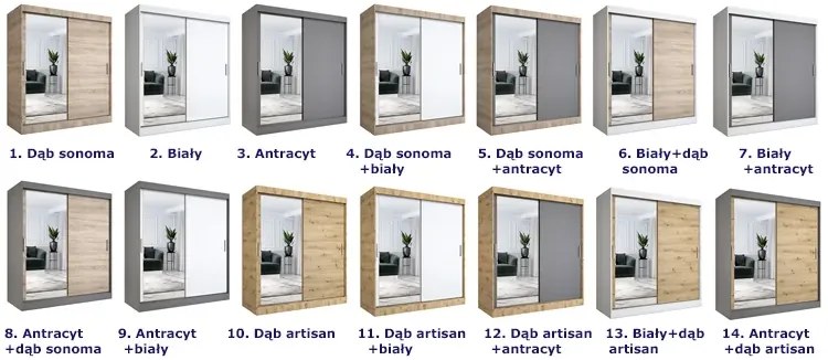 Szafa przesuwna antracyt 180 cm Parvat