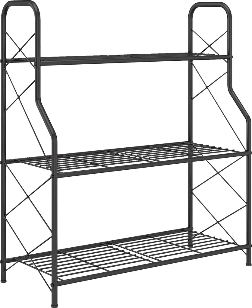 Outsunny 3-poziomowy stojak na rośliny, 78 cm wysoki stojak na kwiaty z uchwytami, metalowy regał na rośliny, czarny | Aosom PL