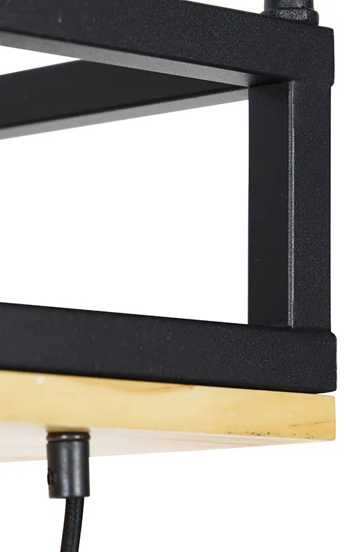 Industrialna lampa wisząca czarna z drewnem 5-świateł - ShelfPrzemysłowy Oswietlenie wewnetrzne