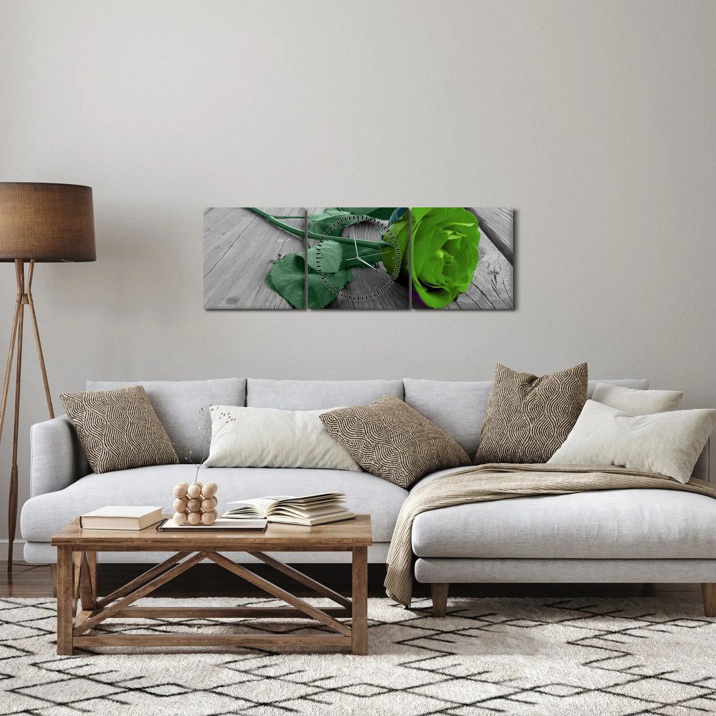 Obraz - Zielona róża (z zegarem) (90x30 cm)