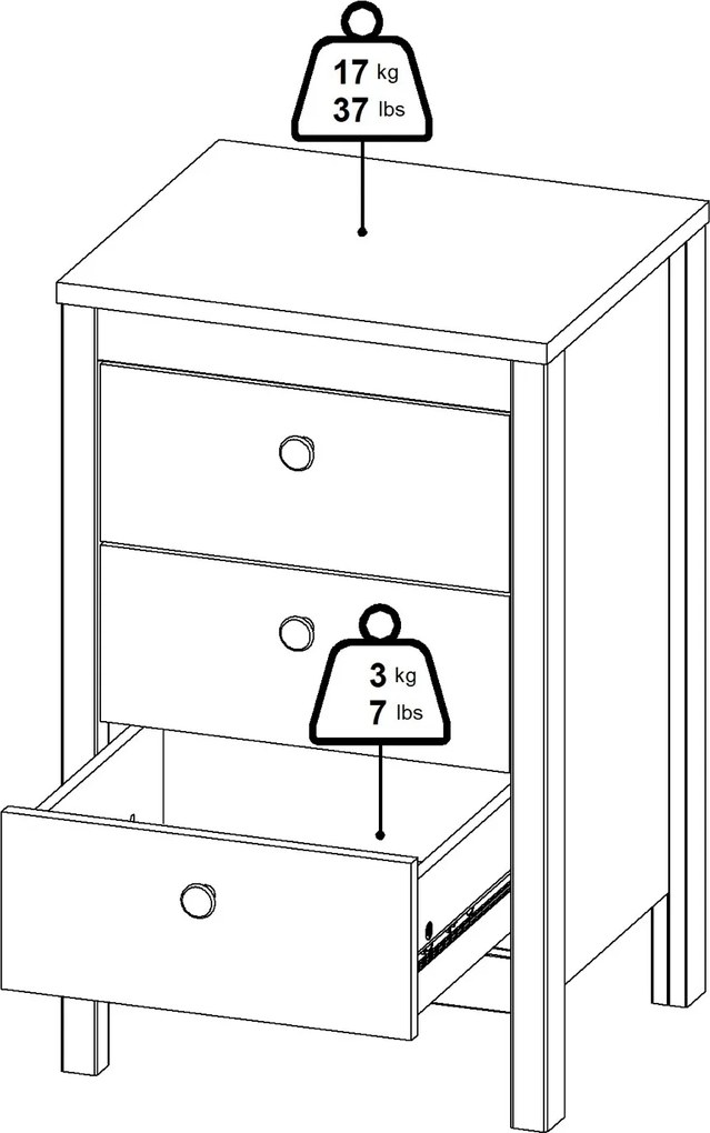 Szafka nocna z 3 szufladami Madrid, jackson hickory