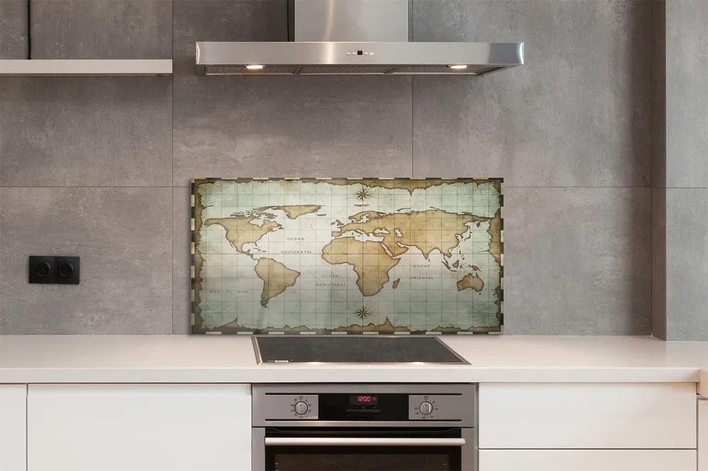 Szklany Panel Historyczna Mapa z Efektem Nadpalenia