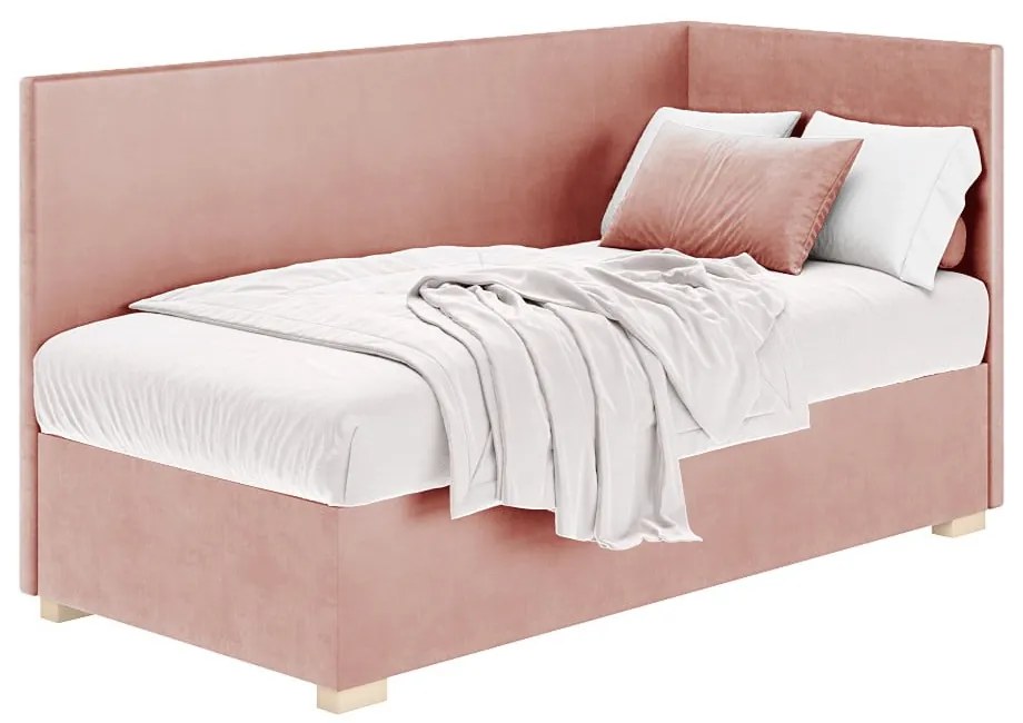 Różowe narożne łóżko dziecięce ze schowkiem i materacem 90x200 cm Flexi – Ghado