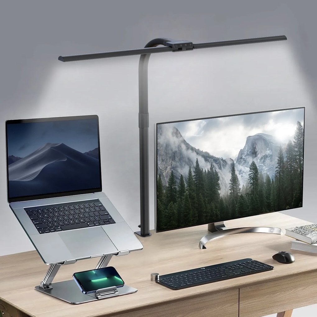 Lampa LED na biurko FILO, zacisk, USB, pilot zdalnego sterowania