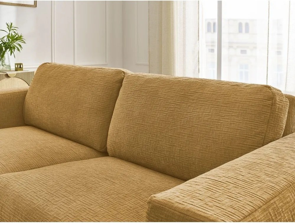 Musztardowa rozkładana sofa do spania z tkaniny szenilowej 220 cm Hugo – Bobochic Paris