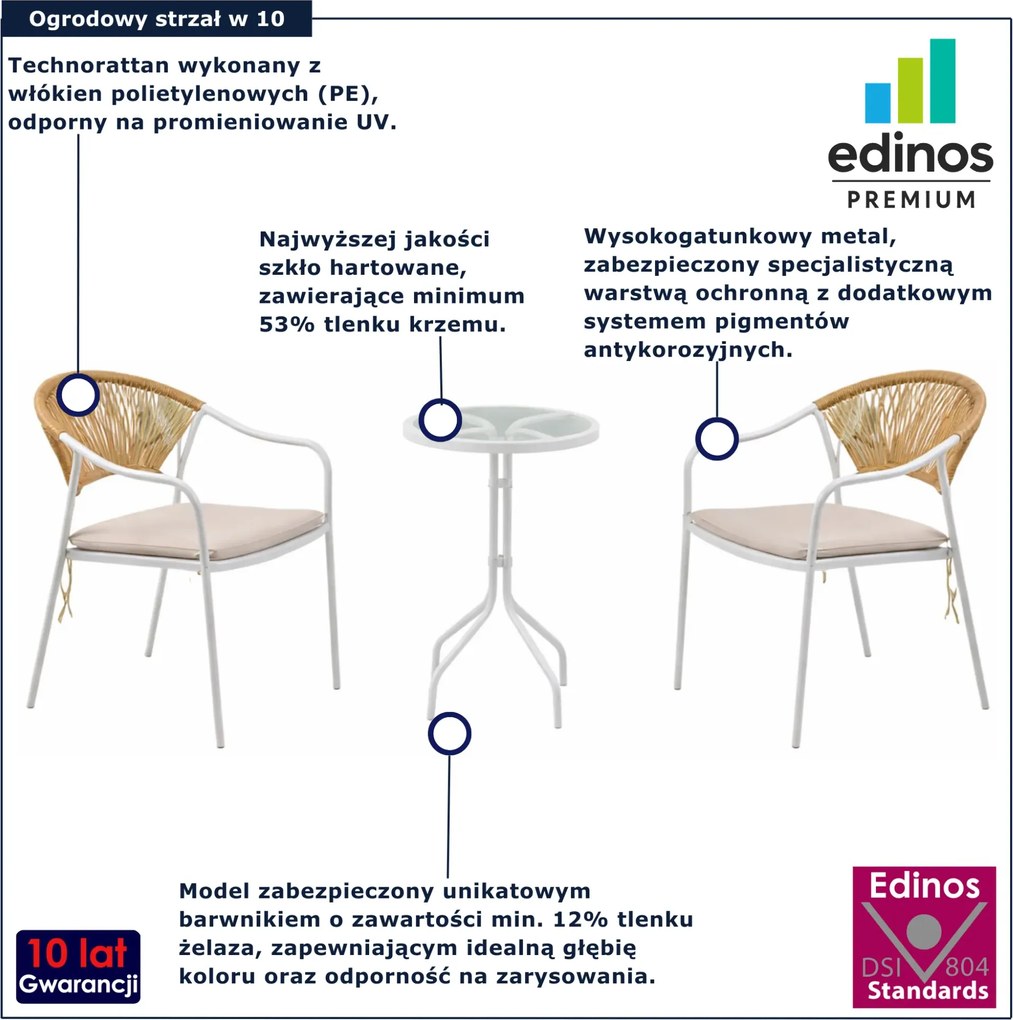 Biały komplet 2 krzesła i stolik kawowy do ogrodu N1-G04