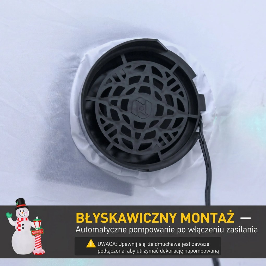 HOMCOM Dekoracja Świąteczna, Nadmuchiwany Bałwan, 2,4 m, Oświetlenie LED, Wentylator, Biały
