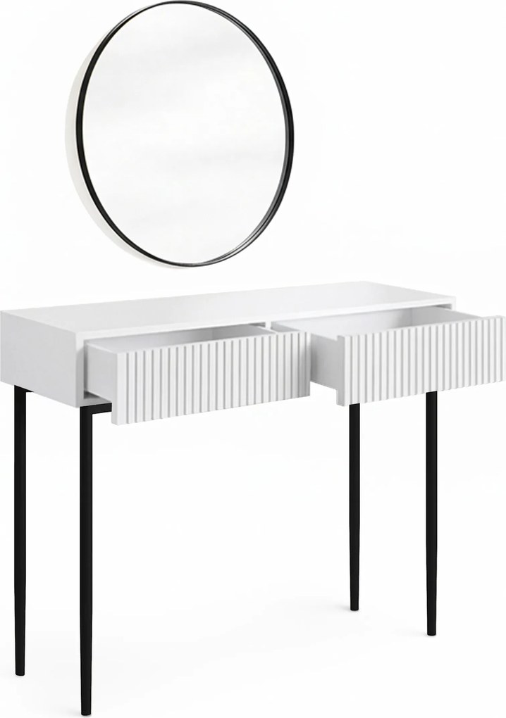 Toaletka Nicole z czarnym lustrem 60 cm - biały mat / czarne nóżki